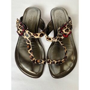 Donald J Pliner Animal Print Gem Embellished Thong Sandals Size 7 Mob Wife‎ Glam